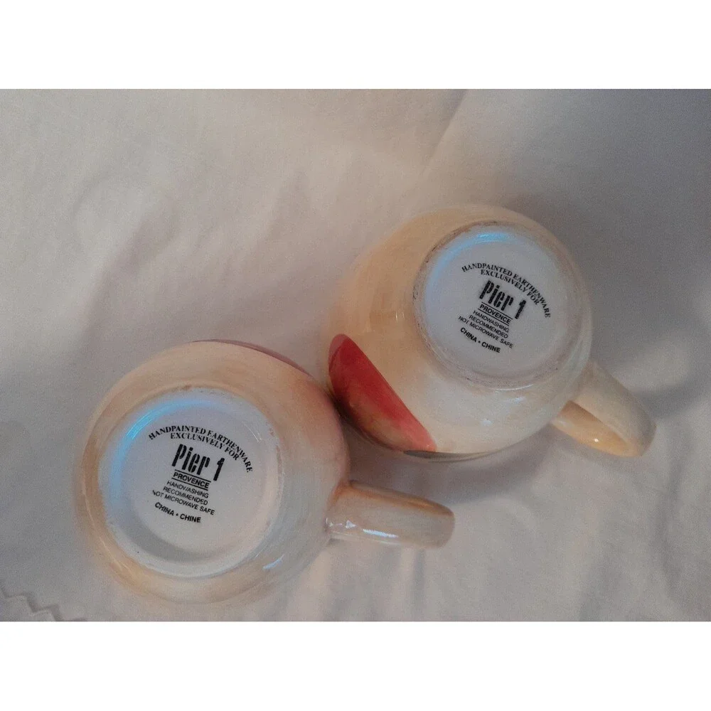 Pier 1 Provence Hand painted Orange Apple large earthenware coffee/ tea mugs